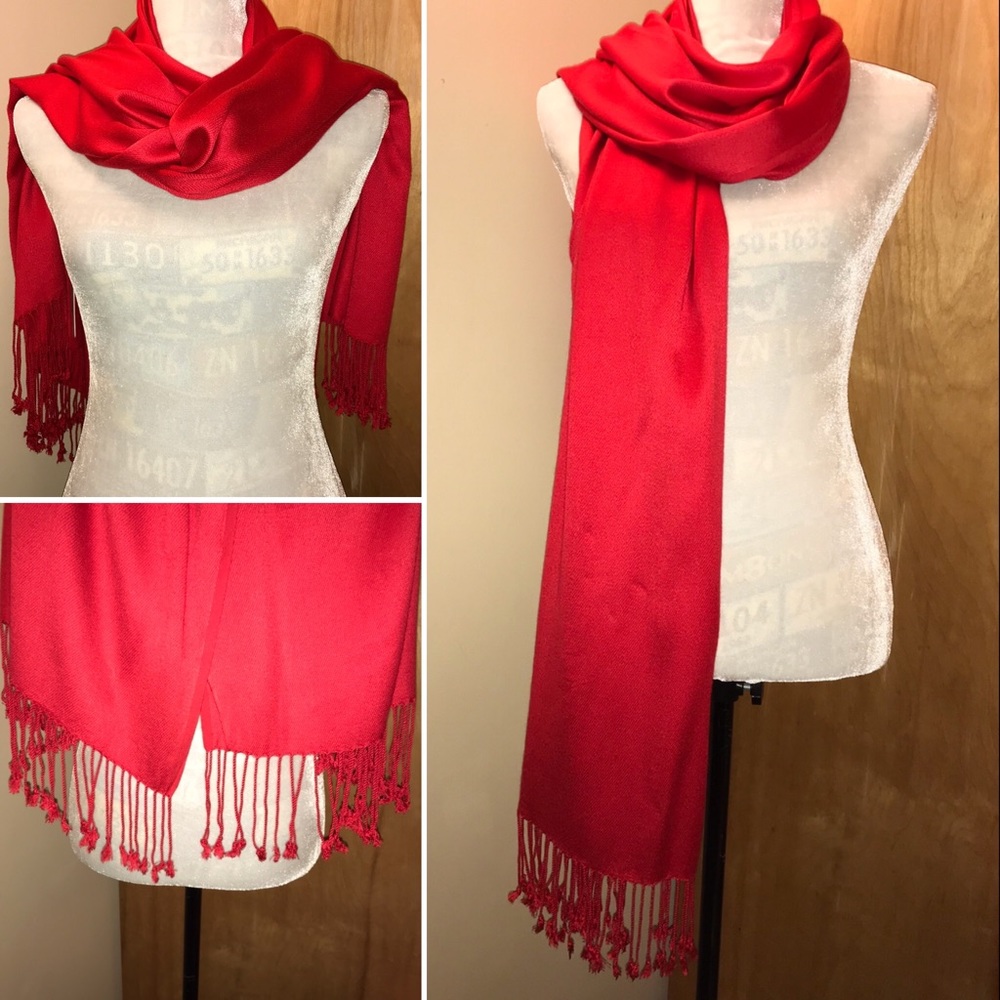 NWT Charming Charlie Scarf Wrap Red Fringe Viscose